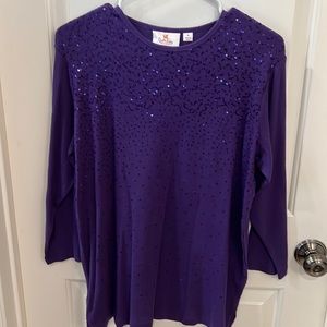 Quacker factory designed, knit embellished T-shirt